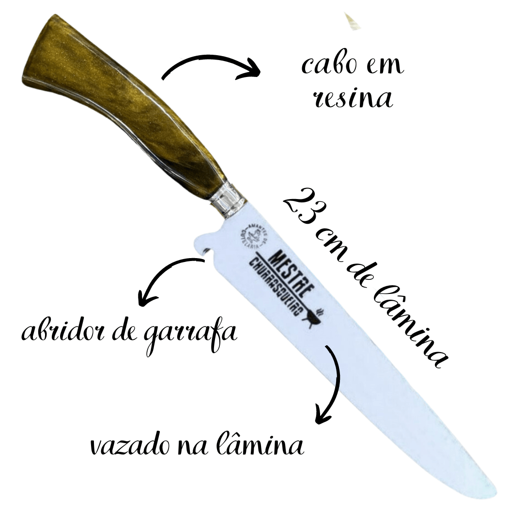 Faca Churrasco Artesanal Picanheira Mestre Churrasqueiro | Aço Inox 10"