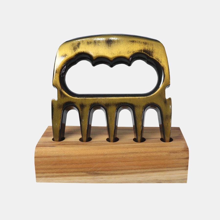 Garra de Urso Ouro Envelhecido com Base em Madeira