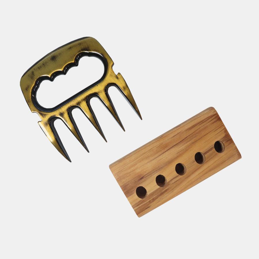 Garra de Urso Ouro Envelhecido com Base em Madeira