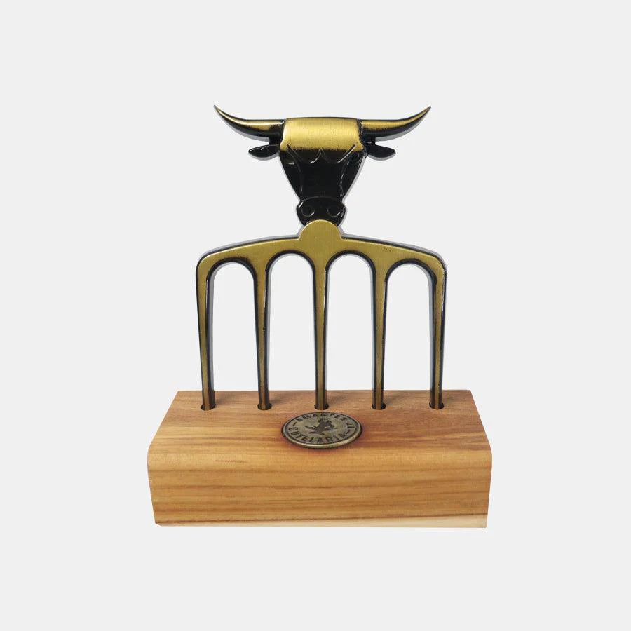 Garfão Bull Ouro Envelhecido com Base em Madeira