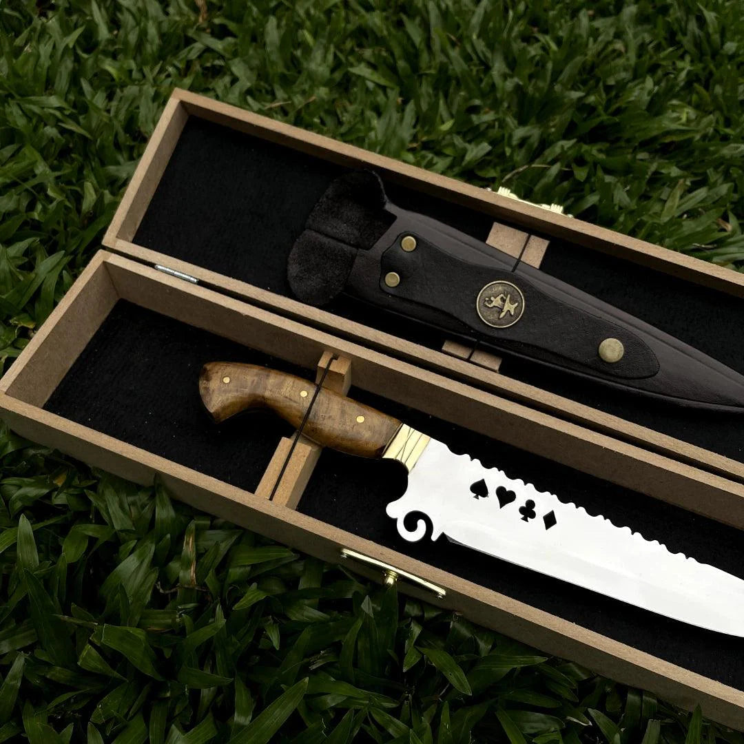 Faca Churrasco Artesanal Personalizada Cartas | Aço Inox 9"