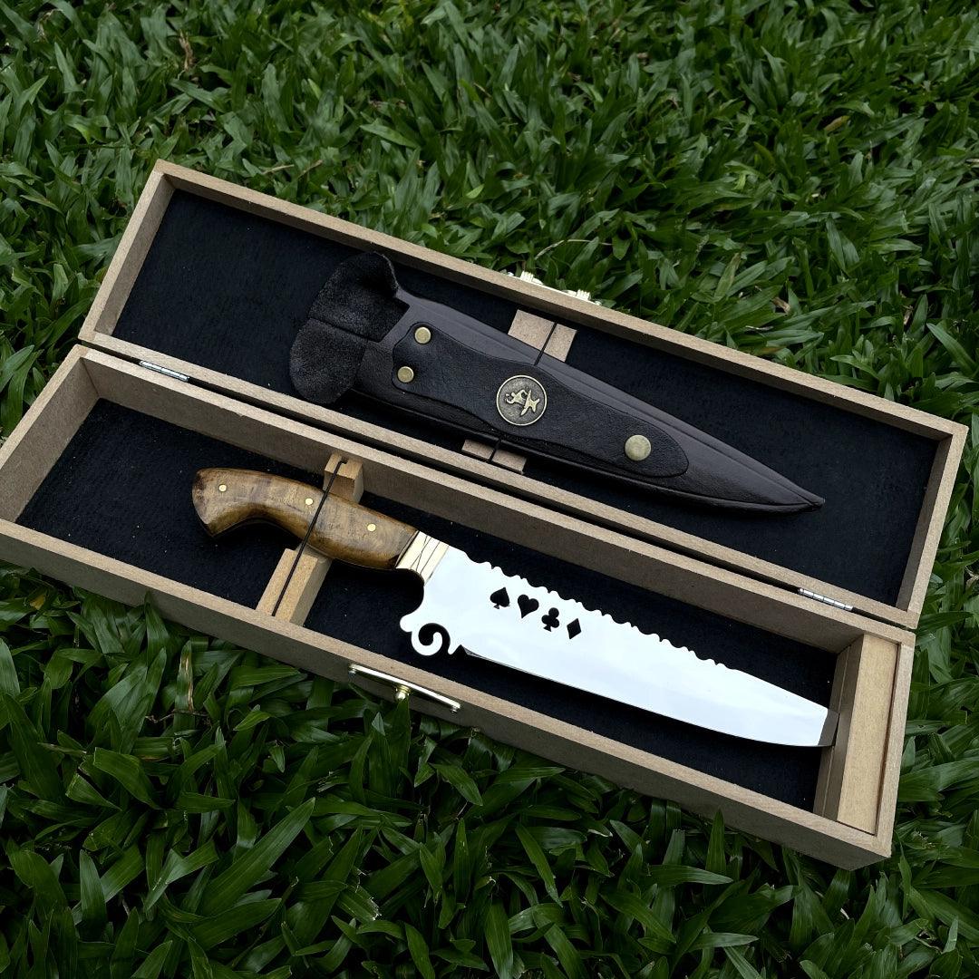 Faca Churrasco Artesanal Personalizada Cartas | Aço Inox 9"