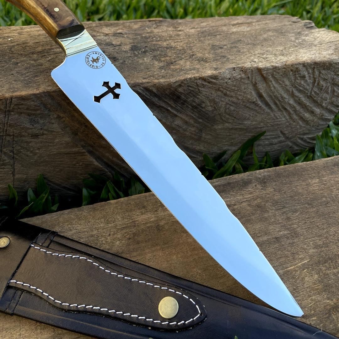 Faca Churrasco Artesanal Personalizada Picanheira Cruz | Aço Inox 10"