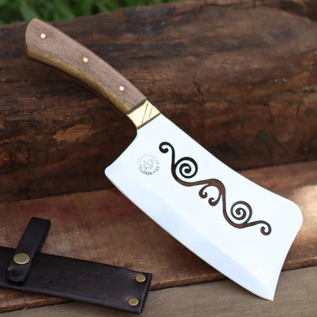 Cutelo Artesanal Personalizado para Churrasco Mustache | Aço Inox 7"