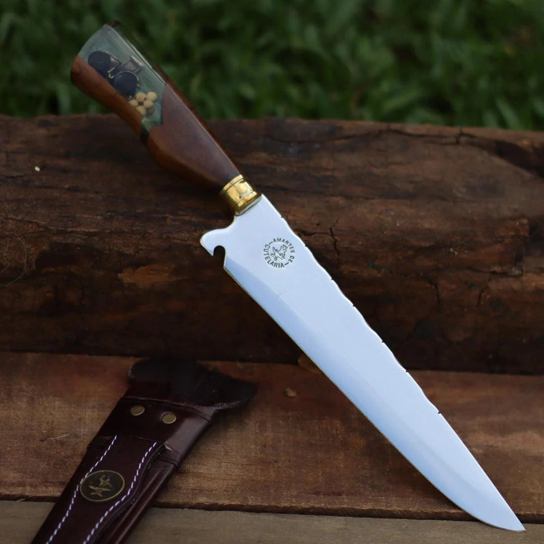 Faca Churrasco Artesanal Personalizada Trator e Soja | Aço Inox 10"