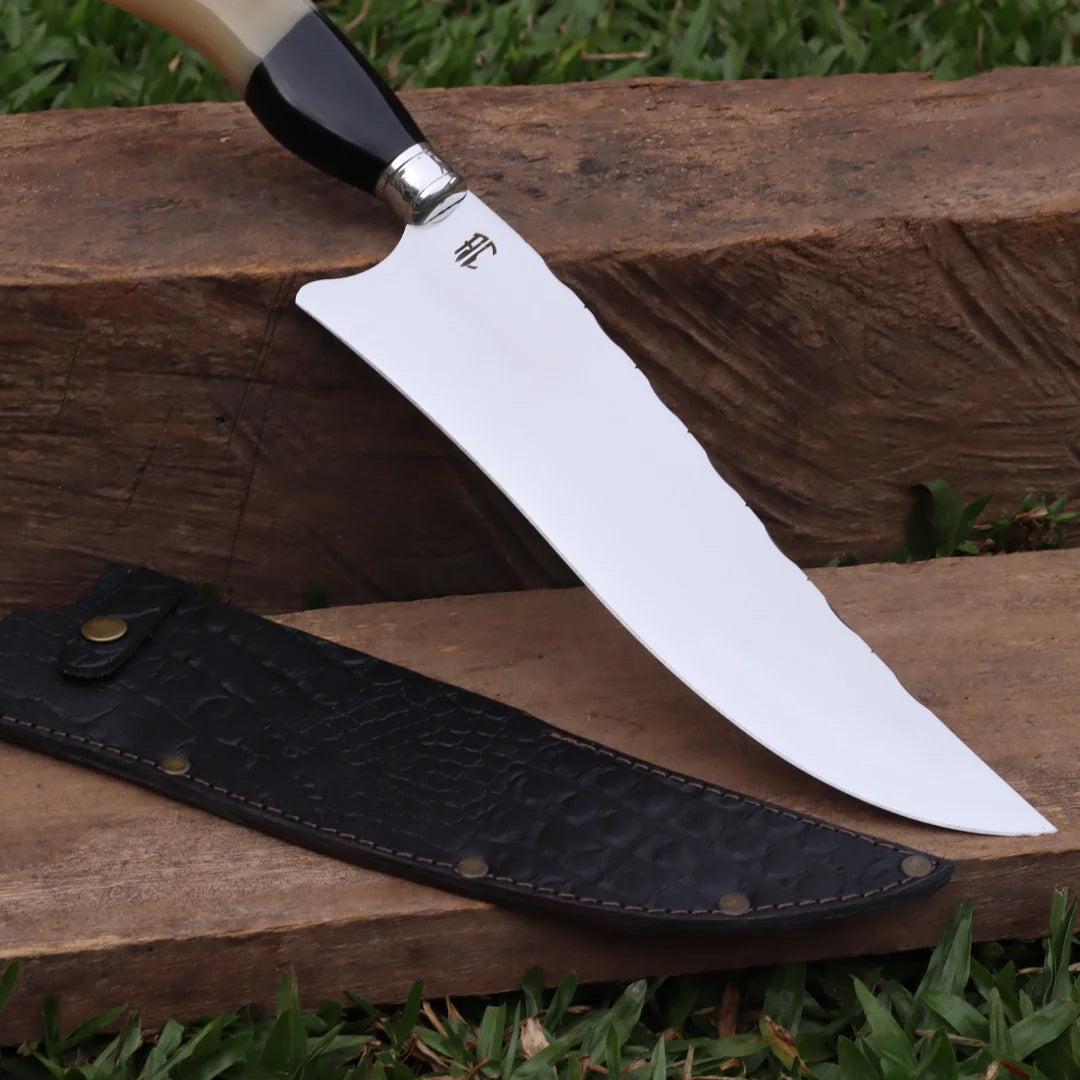 Faca Churrasco Artesanal Personalizada Picanheira Cabo de Osso | Aço Inox 10"