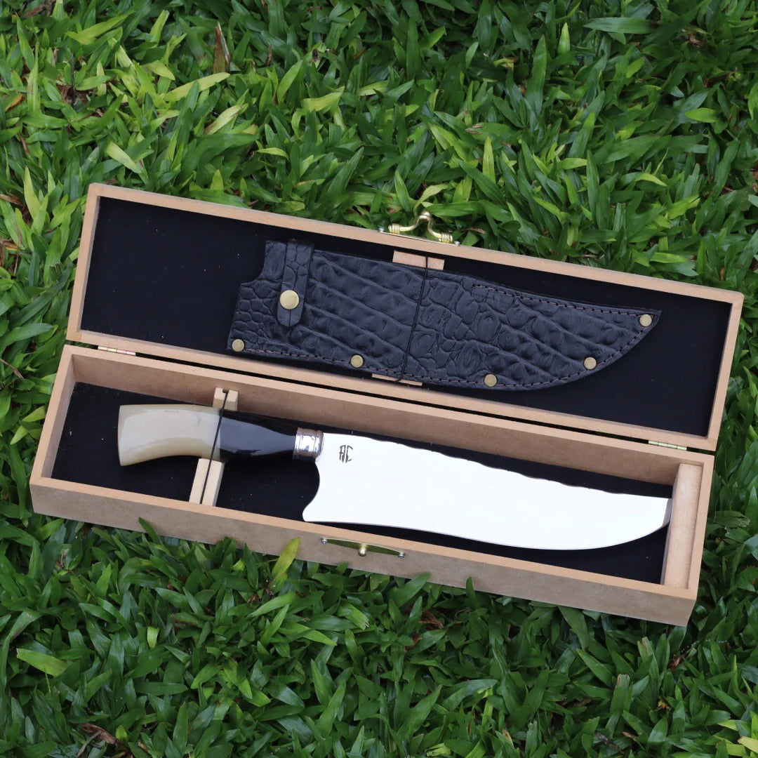 Faca Churrasco Artesanal Personalizada Picanheira Cabo de Osso | Aço Inox 10"